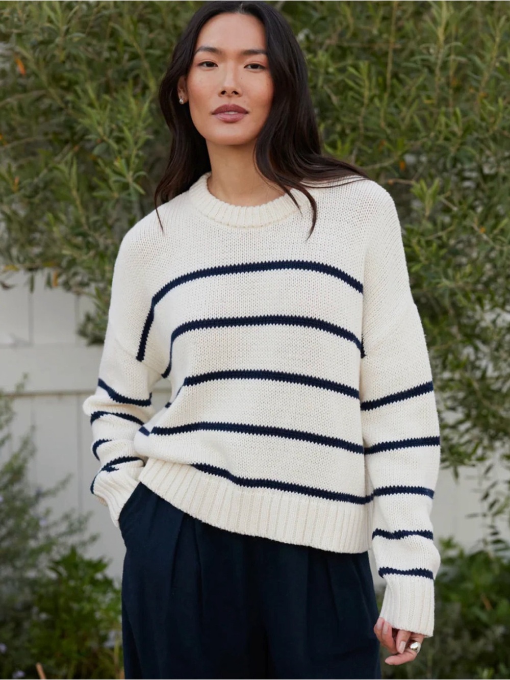 Jenni Kayne Chloe Striped Cotton Crewneck Sweater